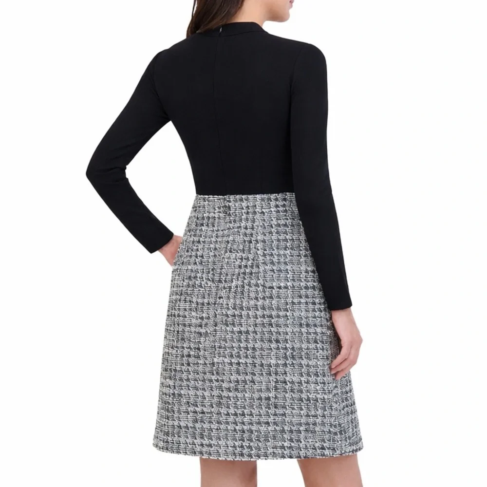 🆕 Eliza J Tweed Mock Neck Long Sleeve Dress Embellished Buttons Size 10 Office - Picture 3 of 17